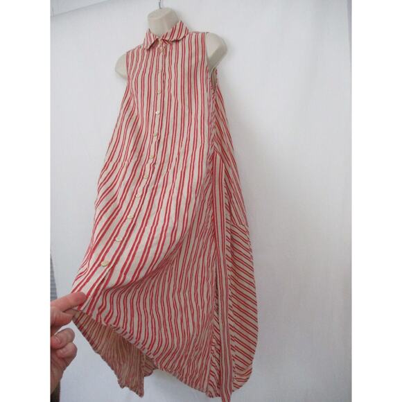 Palmer Harding Shirt Dress Womens 8 Linen Blend Striped A-Line Belted Red Beige - Picture 5 of 16